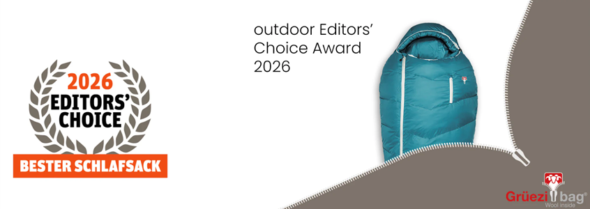 Grüezi bag outdoor Editors’ Choice Award 2026 Bester Schlafsack Banner